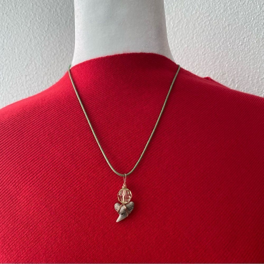 Shark Tooth Necklace Green String Bead